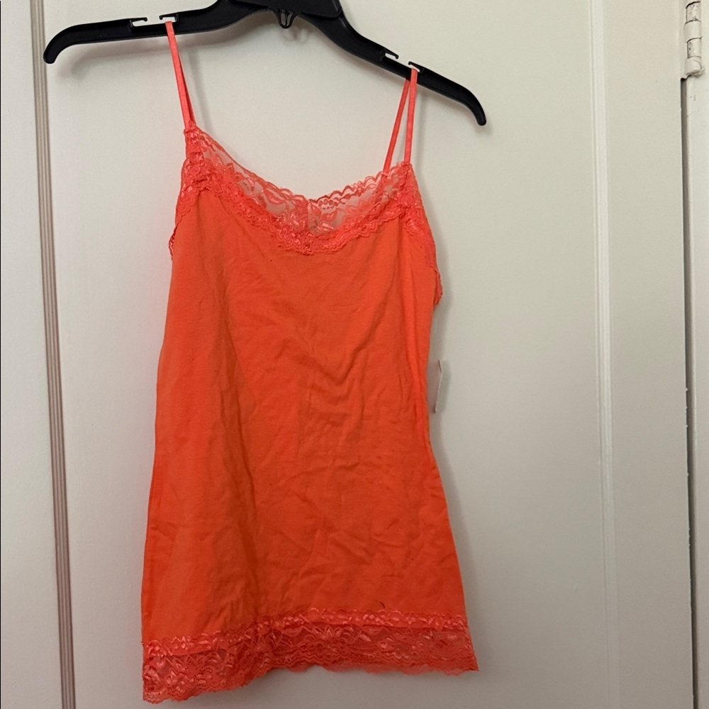 NWT charlotte russe Vibrant Orange Lace Trim Cami Top size: S
